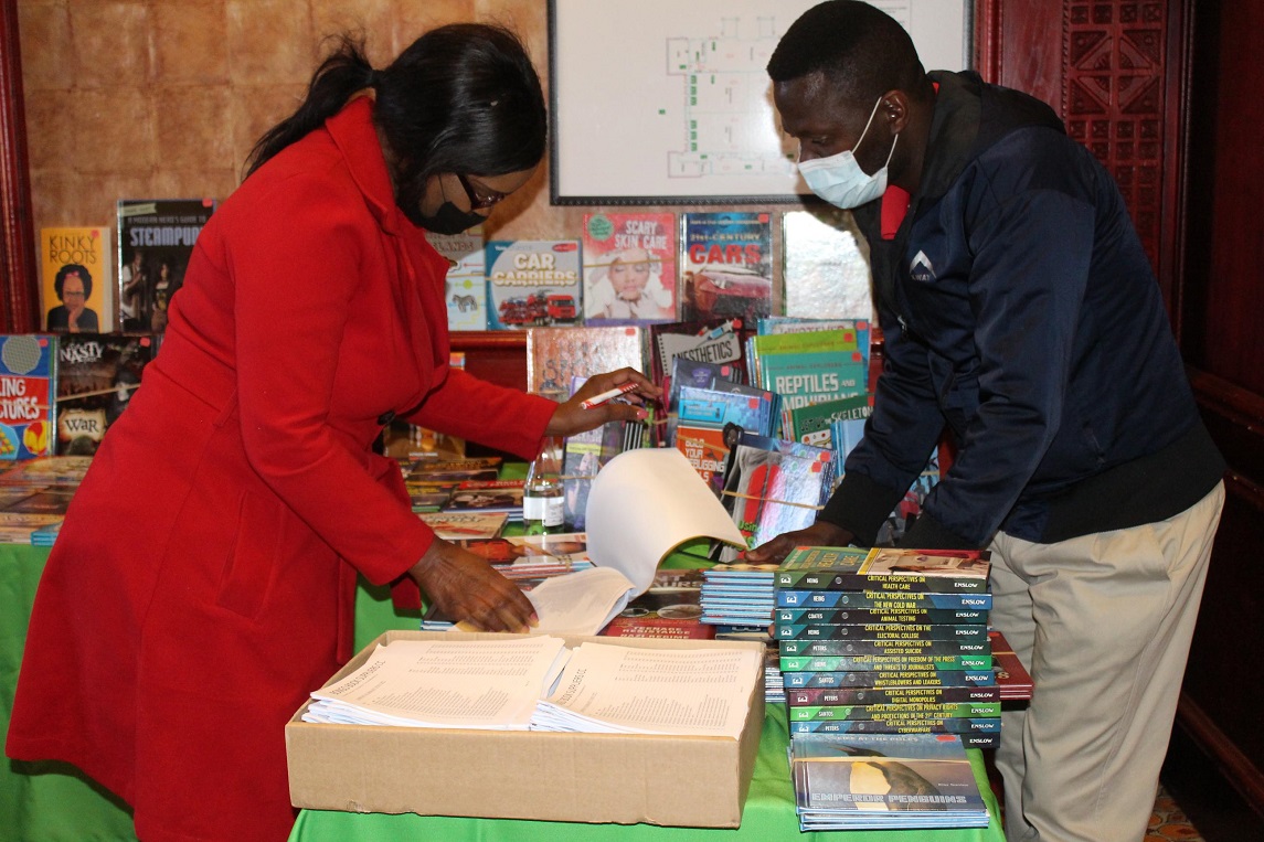 Library and Information Services Unit currently running a Book Fair at Meropa Casion in order to select books to equip Community and Public Libraries in the Provinc